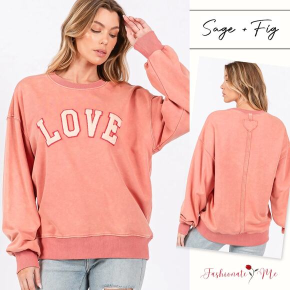 SAGE + FIG LOVE Path Applique Drop Shoulder Long Sleeves Sweatshirt | Orange - Picture 1 of 6